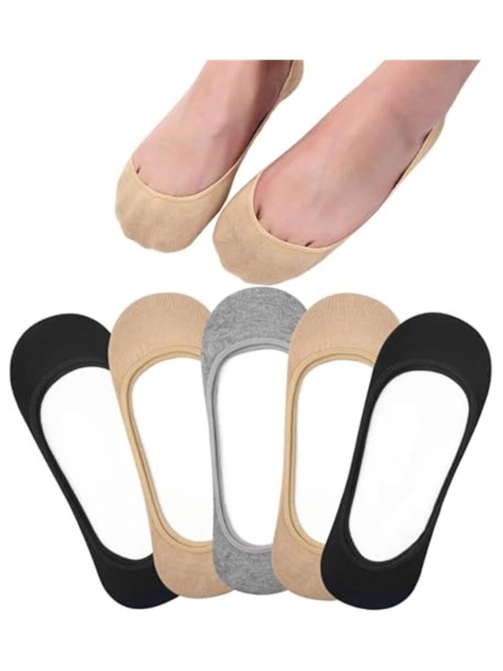 Womens No Show Socks Low Cut Non Slip Invisible Liner Socks Cotton Blend Pack